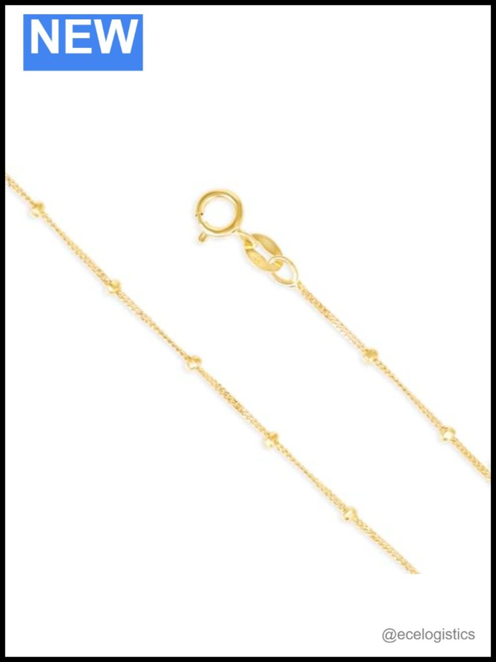 Solid 14k Gold 1mm Cuban Ball Chain Necklace 18" Spring Ring Clasp